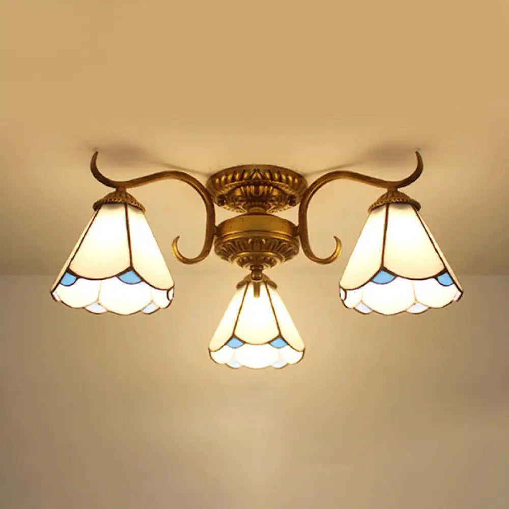 DecorBites™ DecorBites™ White Stained Glass Ceiling Light with Leaf/Flower/Diamond Pattern - 3-Light Semi Flushmount