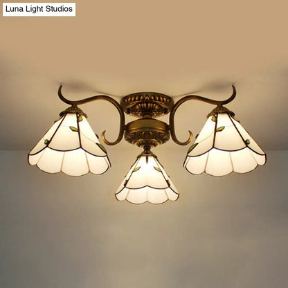 DecorBites™ DecorBites™ White Stained Glass Ceiling Light with Leaf/Flower/Diamond Pattern - 3-Light Semi Flushmount