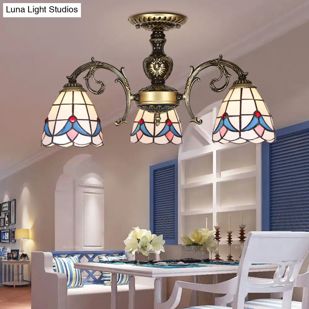 White Stained Glass Magnolia Ceiling Light - Lodge Style Chandelier with 3/5/6 Lights