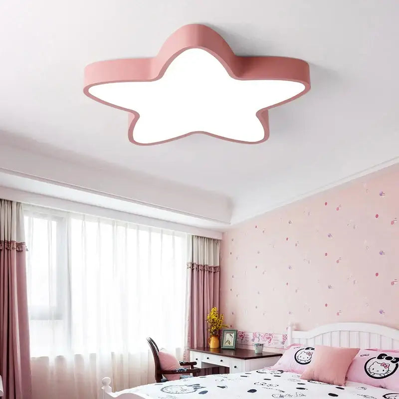 Pink star-shaped ceiling lamp with soft white illuminated center and smooth edges for decorbites colorful star ceiling lighting