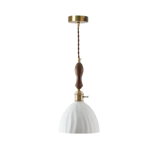 White textured glass and brass pendant light with dark wood handle ceramic led hanging for dining room decorbites