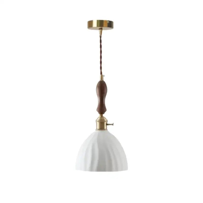 White textured glass and brass pendant light with dark wood handle ceramic led hanging for dining room decorbites