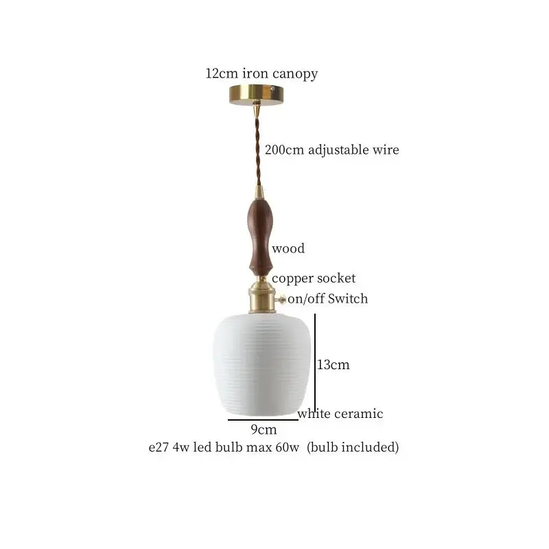 White ceramic led pendant light with wooden handle and brass accents for dining room decorbites ceramic led hanging