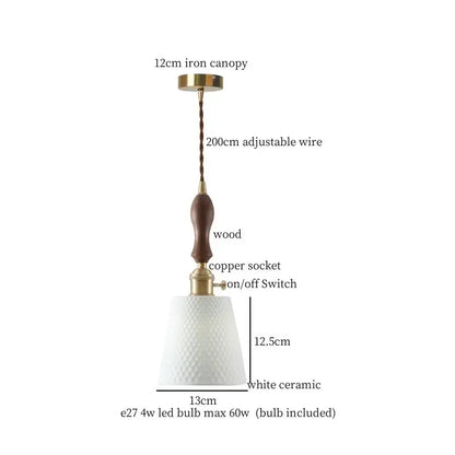 White ceramic pendant light with wooden handle and brass accents for dining room decorbites ceramic led hanging lighting