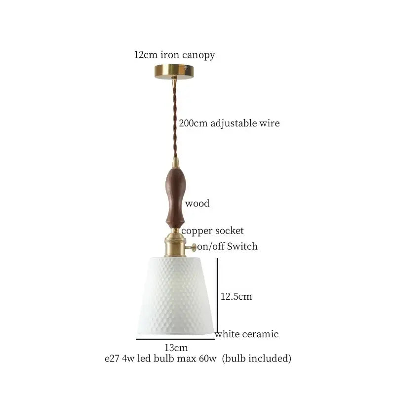 White ceramic pendant light with wooden handle and brass accents for dining room decorbites ceramic led hanging lighting