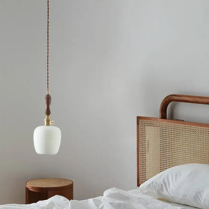 Minimalist white ceramic led pendant light with brass fixture and dark wood toggle switch for dining room decorbites ceramic led hanging