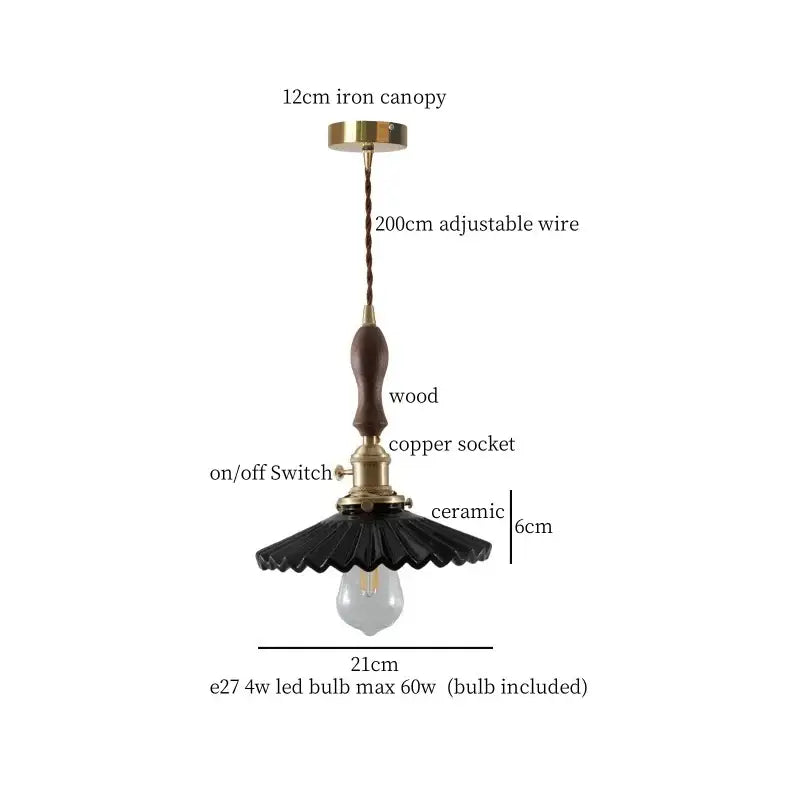Black ceramic led pendant light with wooden handle and brass accents for decorbites ceramic led hanging decor