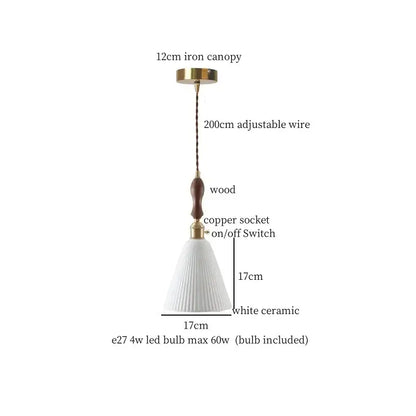 White ceramic pendant light with wooden handle and brass accents for dining room decorbites ceramic led hanging fixture