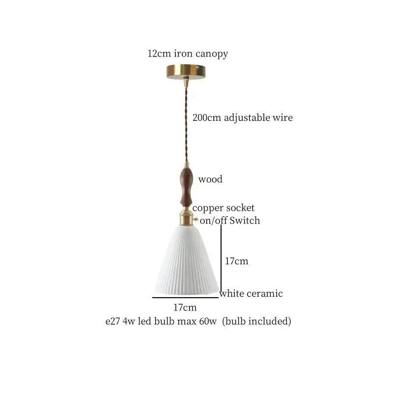 White ceramic pendant light with wooden handle and brass accents for dining room decorbites ceramic led hanging fixture