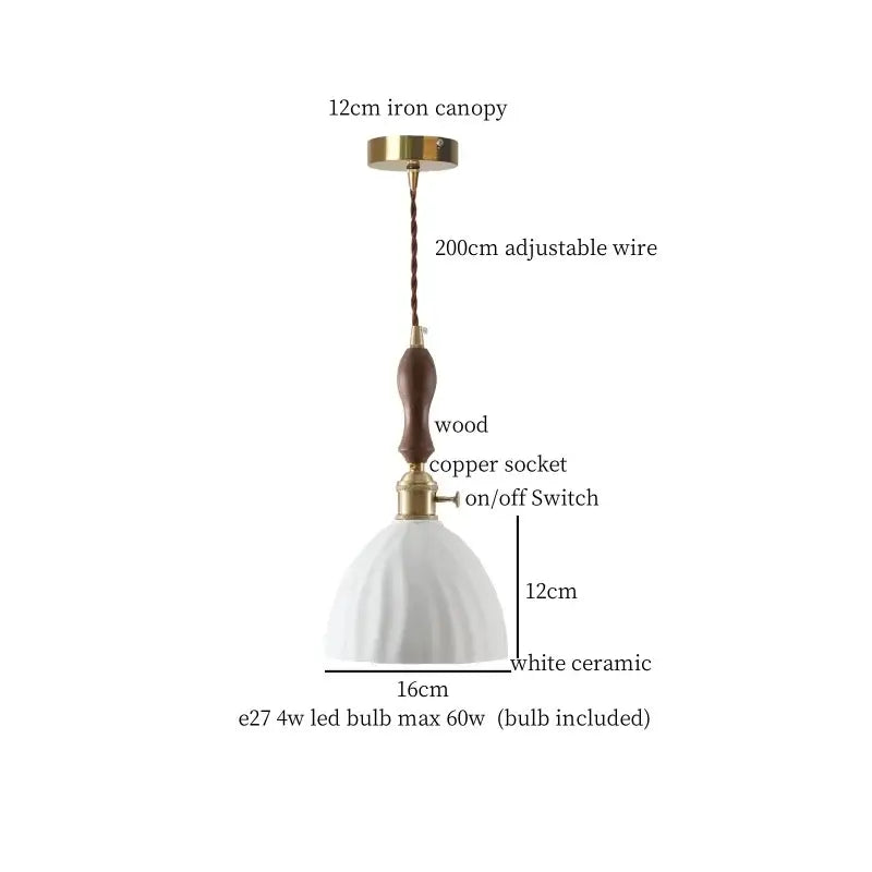 White ceramic pendant light with wooden handle and brass accents for dining room decorbites ceramic led hanging fixture