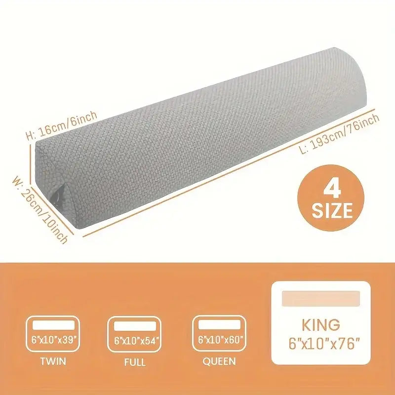 Gray textured decorbites headboard pillow wedge designed as a mattress gap filler for twin to king beds