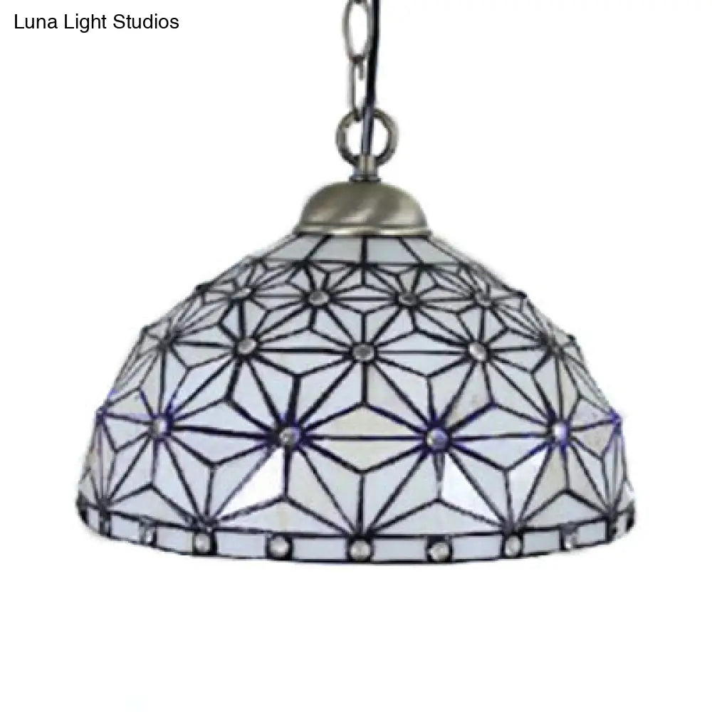 White Tiffany Glass Dome Ceiling Pendant Light - Handcrafted for Kitchen