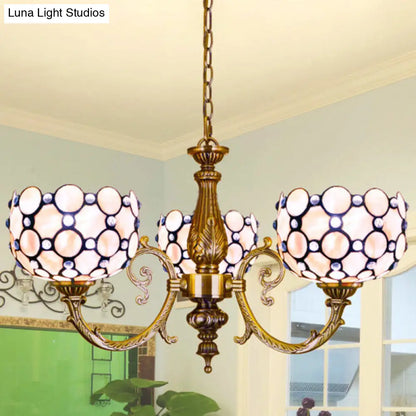 White Tiffany Style Stained Glass Chandelier- 3 Light Bowl Suspension for Living Room