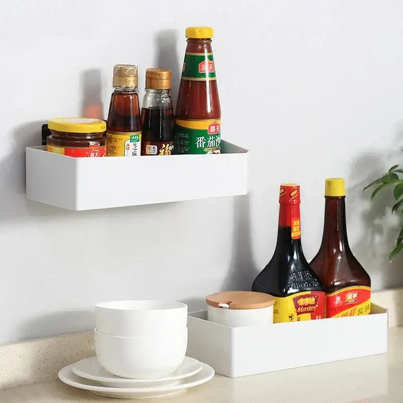 White rectangular wall-mounted shelf made of translucent material for bathroom shelves wall storage rack use