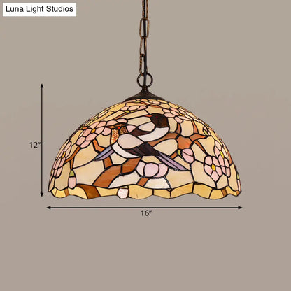 White Tropical Bird Pendant – Victorian Stained Art Glass Ceiling Lamp