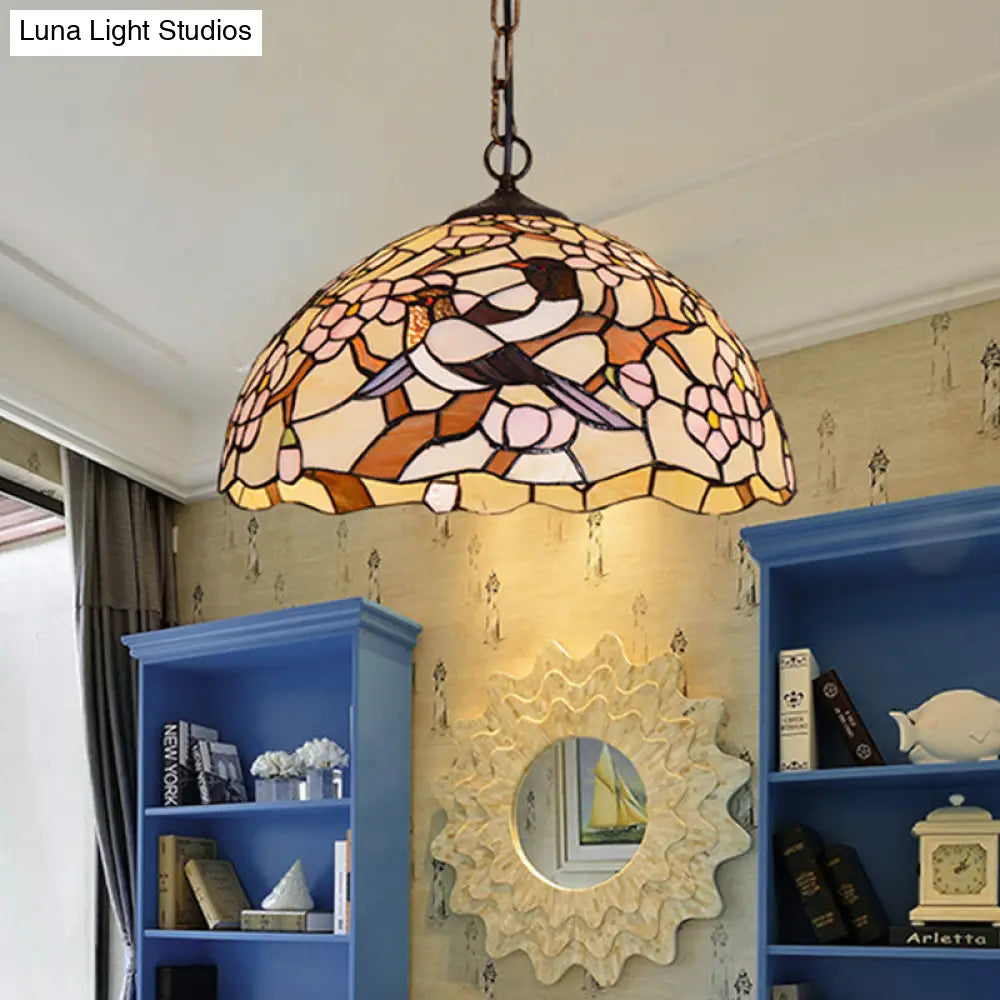 White Tropical Bird Pendant – Victorian Stained Art Glass Ceiling Lamp