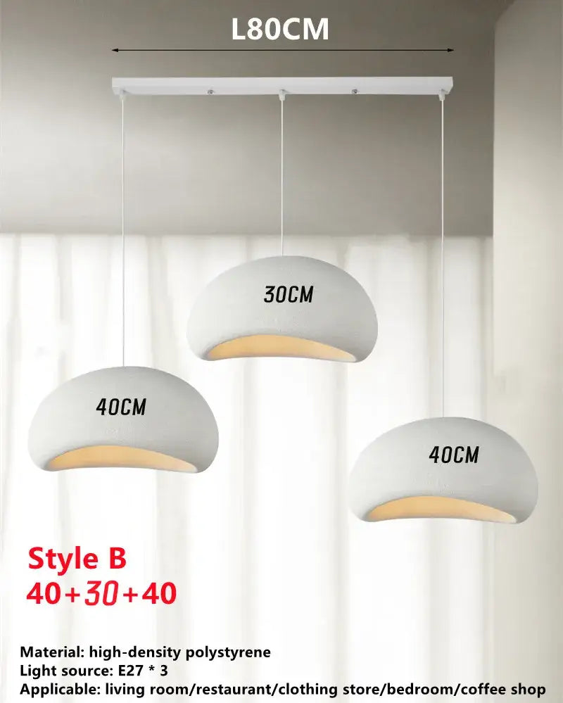 Modern minimalist white wabi sabi triple dome pendant lamp with matte polystyrene shades and warm interior glow for dining room decorbites handmade wabi