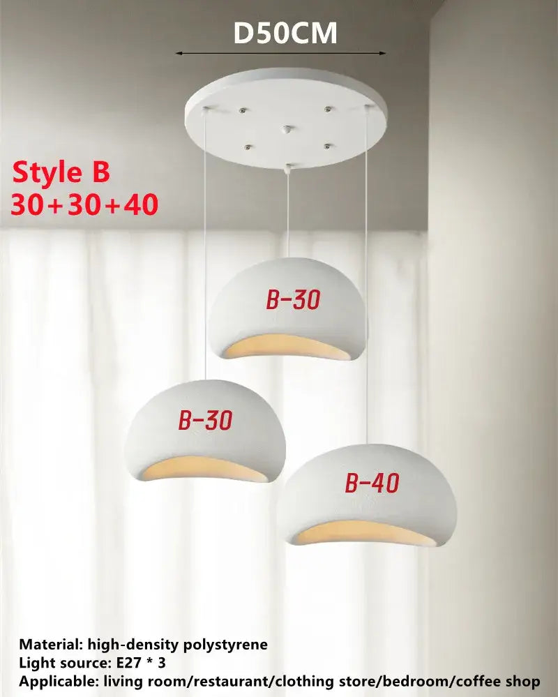 White wabi sabi triple dome pendant lamp with matte finish and red labeling for dining room decorbites handmade wabi sabi