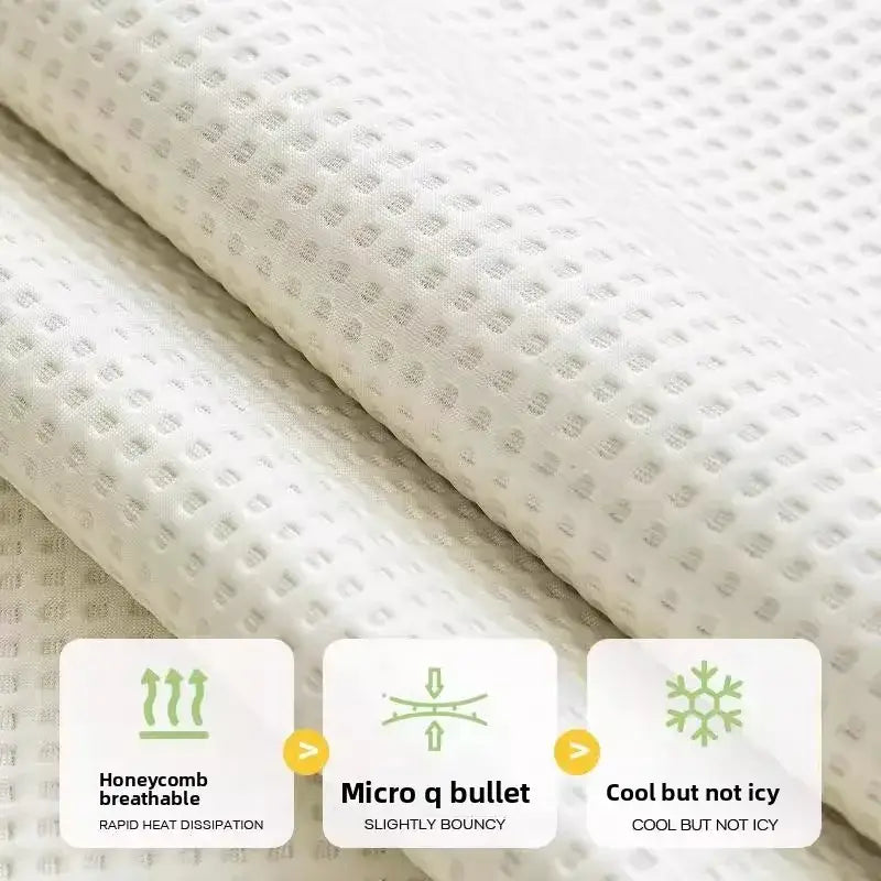 White waffle weave ice silk sofa pad with honeycomb texture offering breathability and a cool touch for living room cushions
