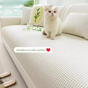 White waffle weave ice silk sofa pad featuring a textured waffle weave pattern for living room cushions