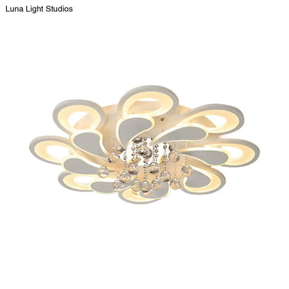 DecorBites™ DecorBites™ White Windmill Flush Lamp LED Acrylic Ceiling Fixture with Crystal Drop - 27"/31.5" Modernist Design (Warm/White Light)