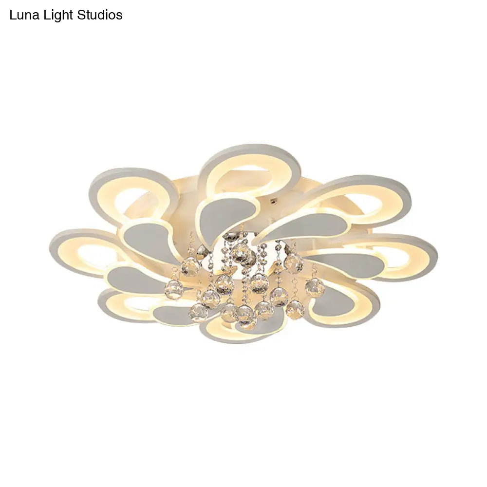 DecorBites™ DecorBites™ White Windmill Flush Lamp LED Acrylic Ceiling Fixture with Crystal Drop - 27"/31.5" Modernist Design (Warm/White Light)