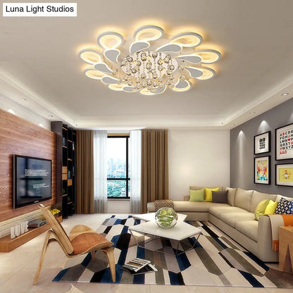 DecorBites™ DecorBites™ White Windmill Flush Lamp LED Acrylic Ceiling Fixture with Crystal Drop - 27"/31.5" Modernist Design (Warm/White Light)