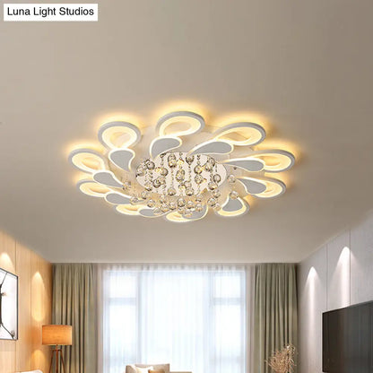 DecorBites™ DecorBites™ White Windmill Flush Lamp LED Acrylic Ceiling Fixture with Crystal Drop - 27"/31.5" Modernist Design (Warm/White Light)