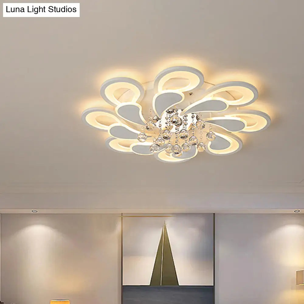 DecorBites™ DecorBites™ White Windmill Flush Lamp LED Acrylic Ceiling Fixture with Crystal Drop - 27"/31.5" Modernist Design (Warm/White Light)