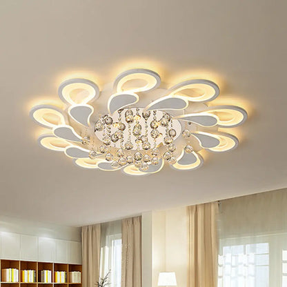 DecorBites™ DecorBites™ White Windmill Flush Lamp LED Acrylic Ceiling Fixture with Crystal Drop - 27"/31.5" Modernist Design (Warm/White Light)