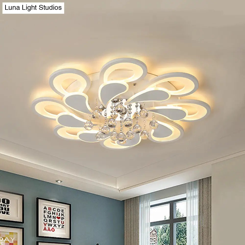 DecorBites™ DecorBites™ White Windmill Flush Lamp LED Acrylic Ceiling Fixture with Crystal Drop - 27"/31.5" Modernist Design (Warm/White Light)