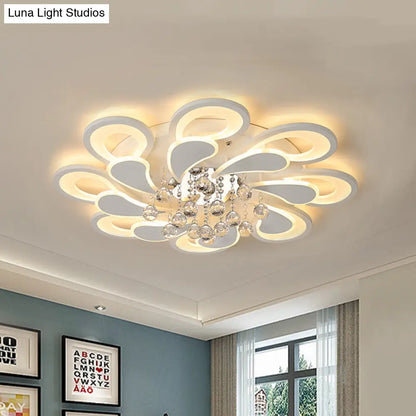 DecorBites™ DecorBites™ White Windmill Flush Lamp LED Acrylic Ceiling Fixture with Crystal Drop - 27"/31.5" Modernist Design (Warm/White Light)