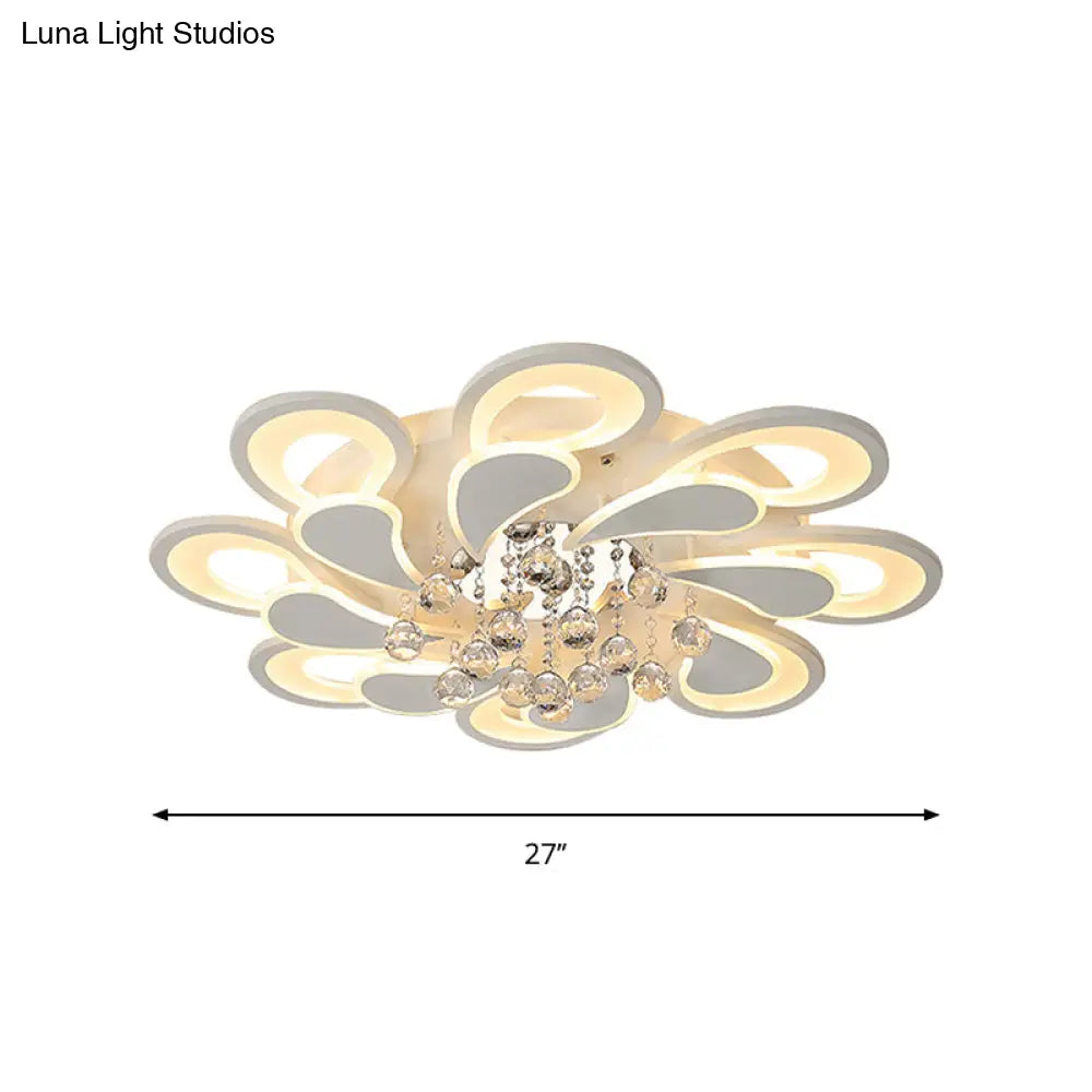 DecorBites™ DecorBites™ White Windmill Flush Lamp LED Acrylic Ceiling Fixture with Crystal Drop - 27"/31.5" Modernist Design (Warm/White Light)