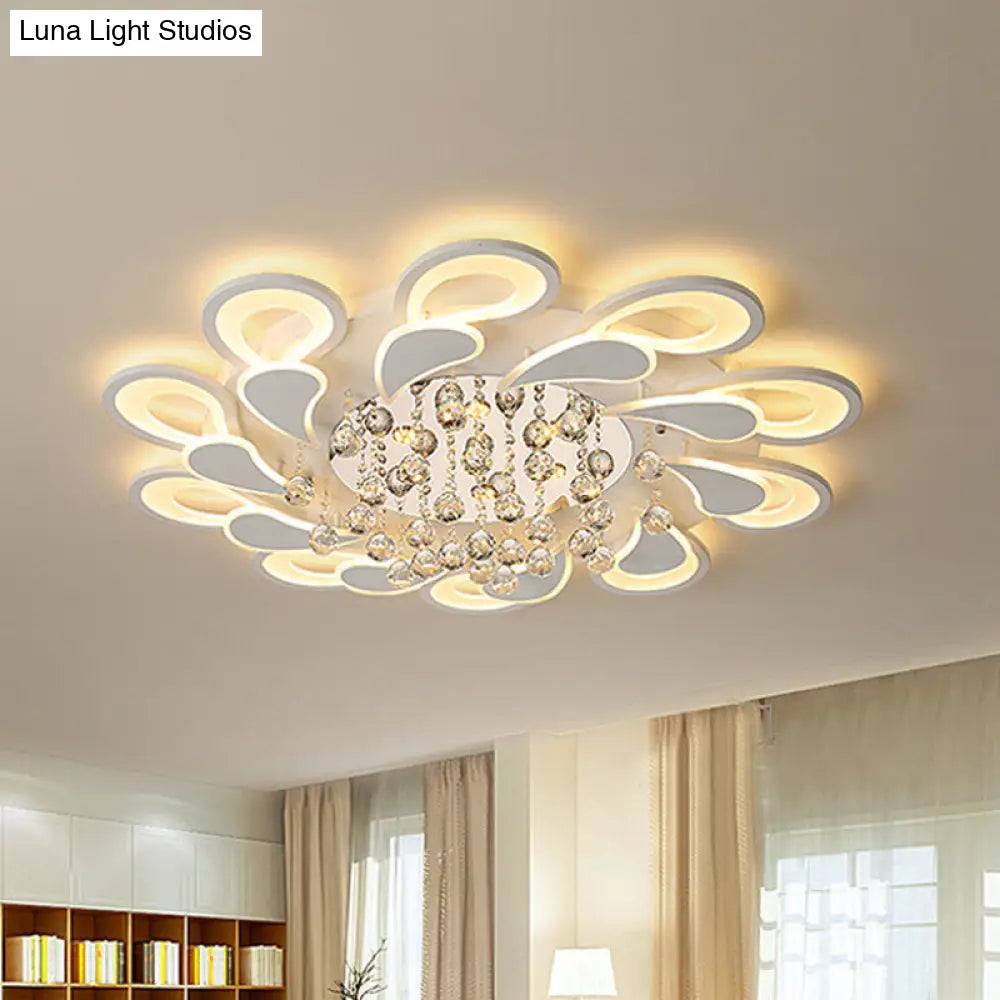 DecorBites™ DecorBites™ White Windmill Flush Lamp LED Acrylic Ceiling Fixture with Crystal Drop - 27"/31.5" Modernist Design (Warm/White Light)