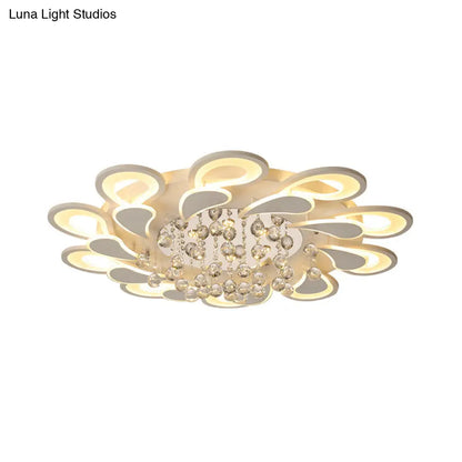 DecorBites™ DecorBites™ White Windmill Flush Lamp LED Acrylic Ceiling Fixture with Crystal Drop - 27"/31.5" Modernist Design (Warm/White Light)