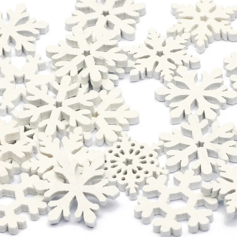 White Wooden Snowflake Slices for Christmas Crafts - White / 35mm - Vase