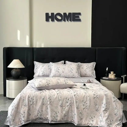 Elegant ivory satin quilt set with gray botanical embroidery by decorbites cool silk summer bedroom bedding