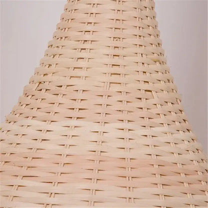 Natural woven wicker cone-shaped lampshade in light beige on decorbites bamboo floor lamp for living room warm light decor