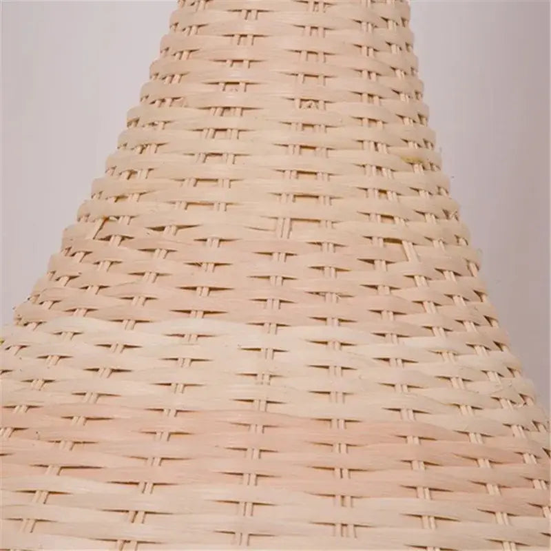 Natural woven wicker cone-shaped lampshade in light beige on decorbites bamboo floor lamp for living room warm light decor