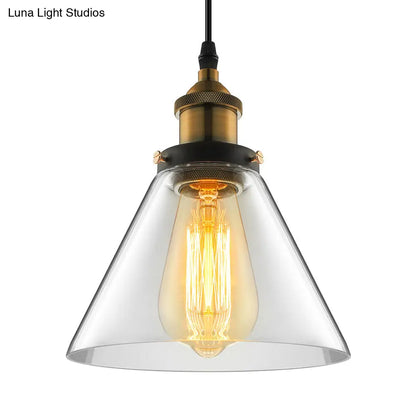 Wide Cone Pendant Light - Industrial Grey/Brown/Clear Glass Hang Lamp - 5.5"/7" - Bronze