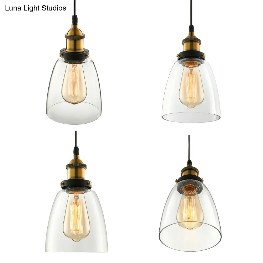 Wide Cone Pendant Light - Industrial Grey/Brown/Clear Glass Hang Lamp - 5.5"/7" - Bronze