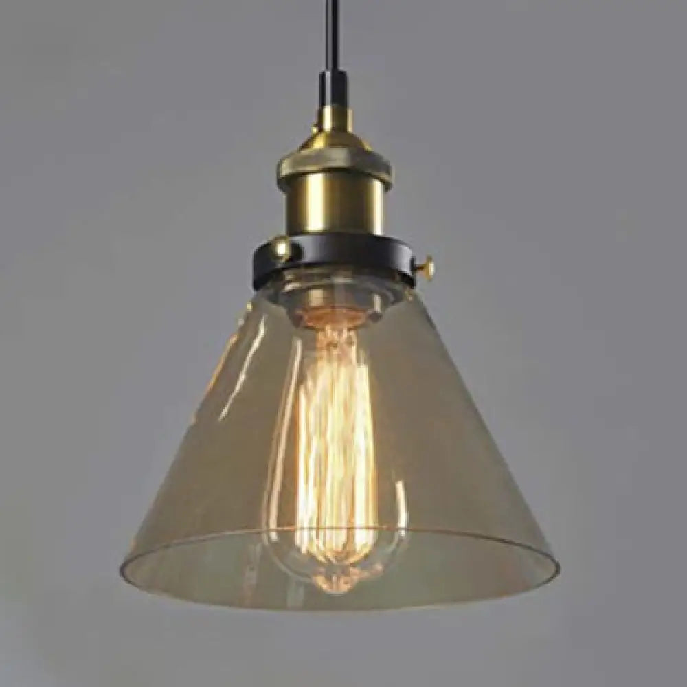 Wide Cone Pendant Light - Industrial Grey/Brown/Clear Glass Hang Lamp - 5.5"/7" - Bronze