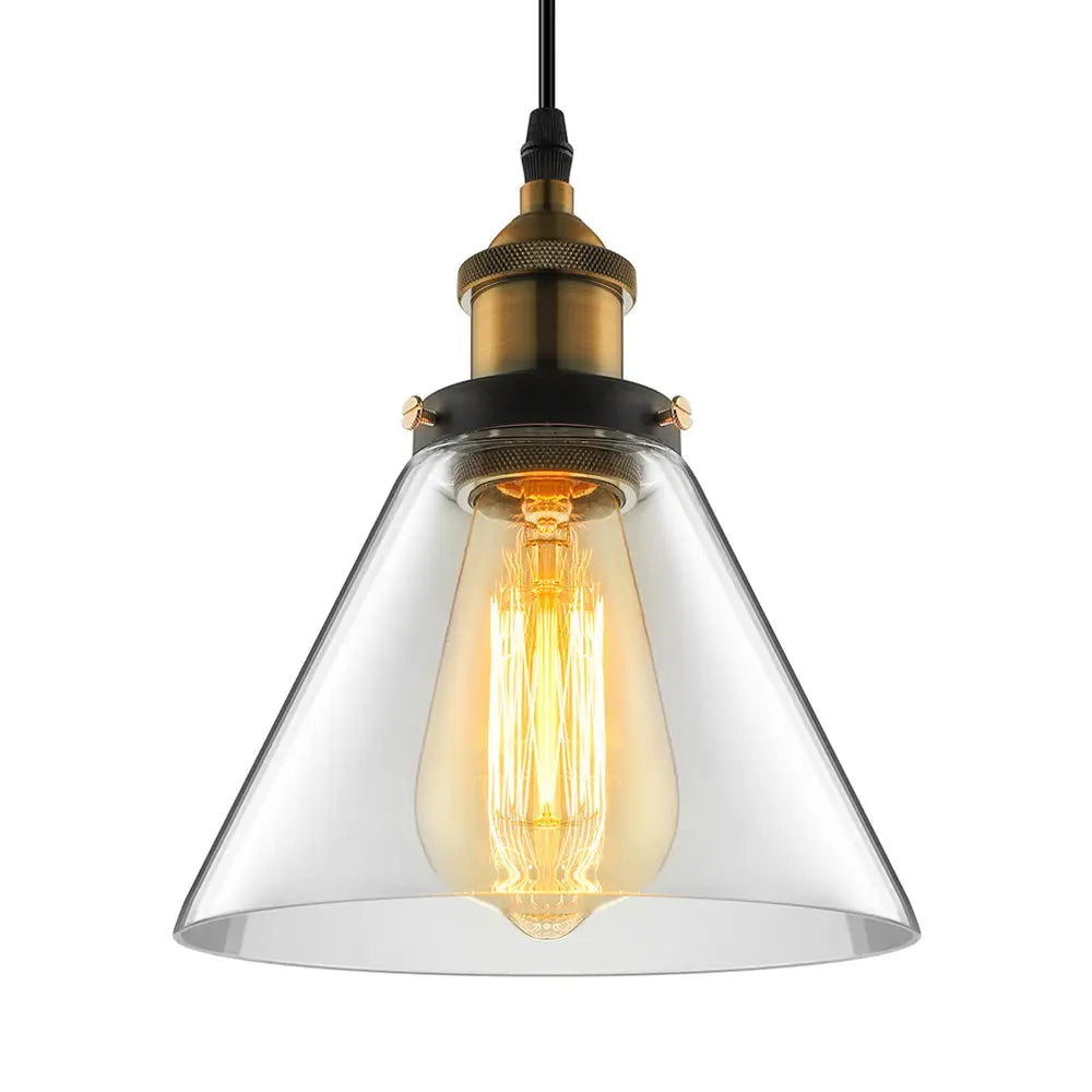 Wide Cone Pendant Light - Industrial Grey/Brown/Clear Glass Hang Lamp - 5.5"/7" - Bronze