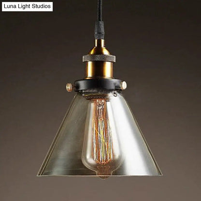 Wide Cone Pendant Light - Industrial Grey/Brown/Clear Glass Hang Lamp - 5.5"/7" - Bronze