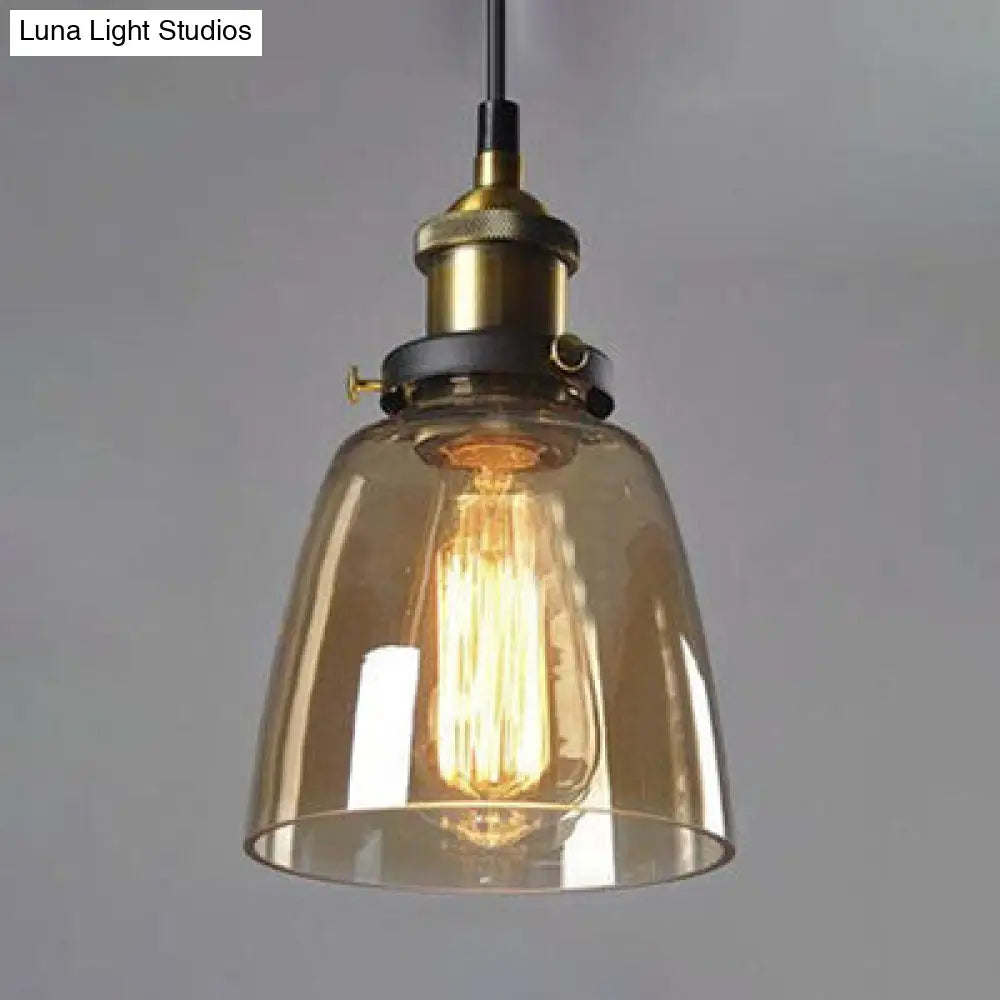 Wide Cone Pendant Light - Industrial Grey/Brown/Clear Glass Hang Lamp - 5.5"/7" - Bronze