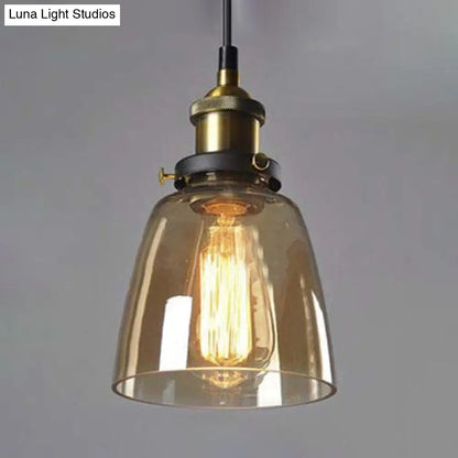 Wide Cone Pendant Light - Industrial Grey/Brown/Clear Glass Hang Lamp - 5.5"/7" - Bronze