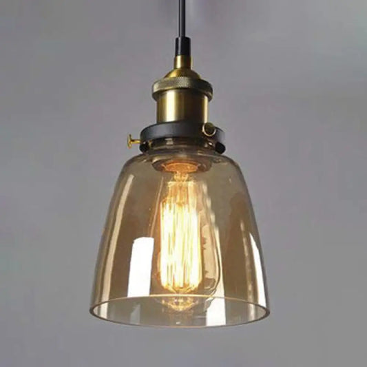 Wide Cone Pendant Light - Industrial Grey/Brown/Clear Glass Hang Lamp - 5.5"/7" - Bronze