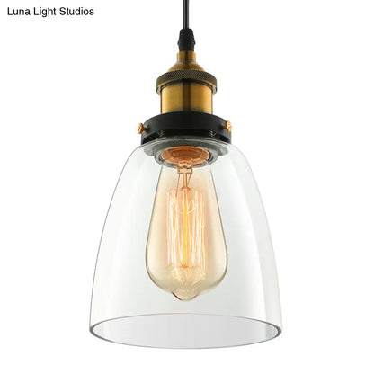 Wide Cone Pendant Light - Industrial Grey/Brown/Clear Glass Hang Lamp - 5.5"/7" - Bronze