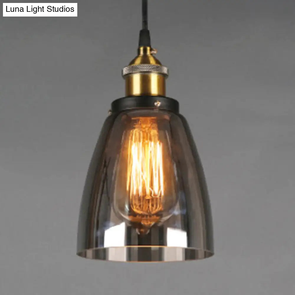 Wide Cone Pendant Light - Industrial Grey/Brown/Clear Glass Hang Lamp - 5.5"/7" - Bronze