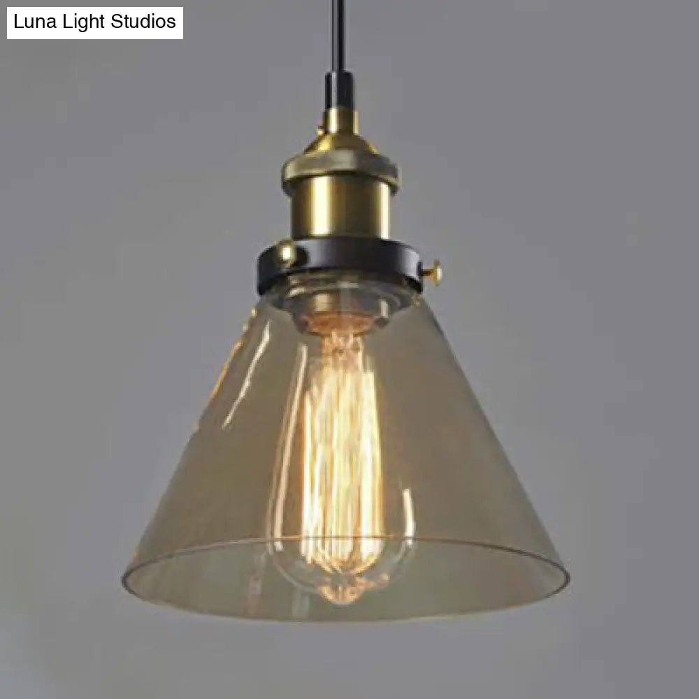 Wide Cone Pendant Light - Industrial Grey/Brown/Clear Glass Hang Lamp - 5.5"/7" - Bronze